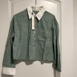 Small green with white stripes dress shirt